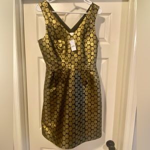 JCREW METALLIC DOT JACQUARD V-NECK DRESS